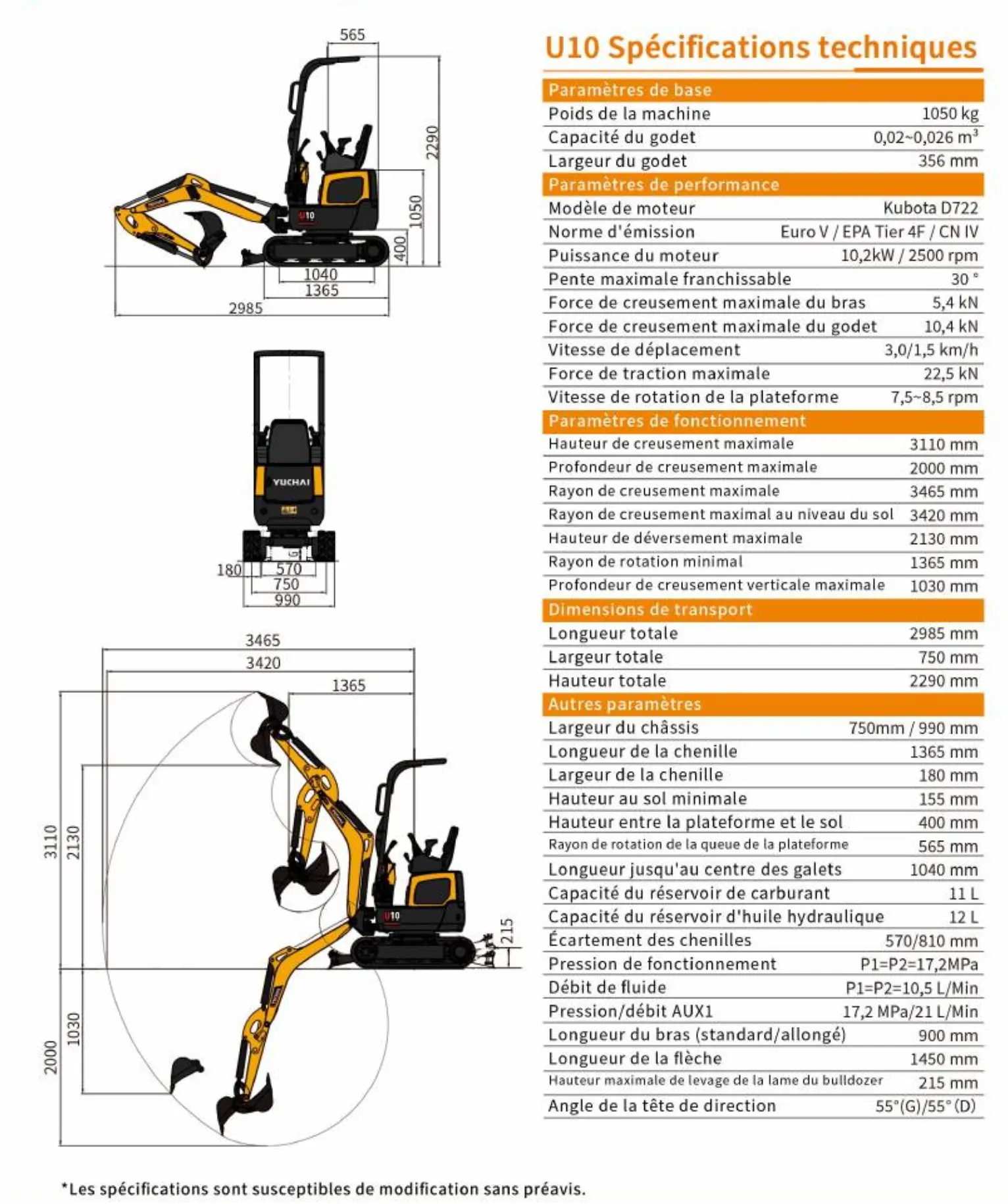 Specifications-mini-pelle-Yuchai-U10